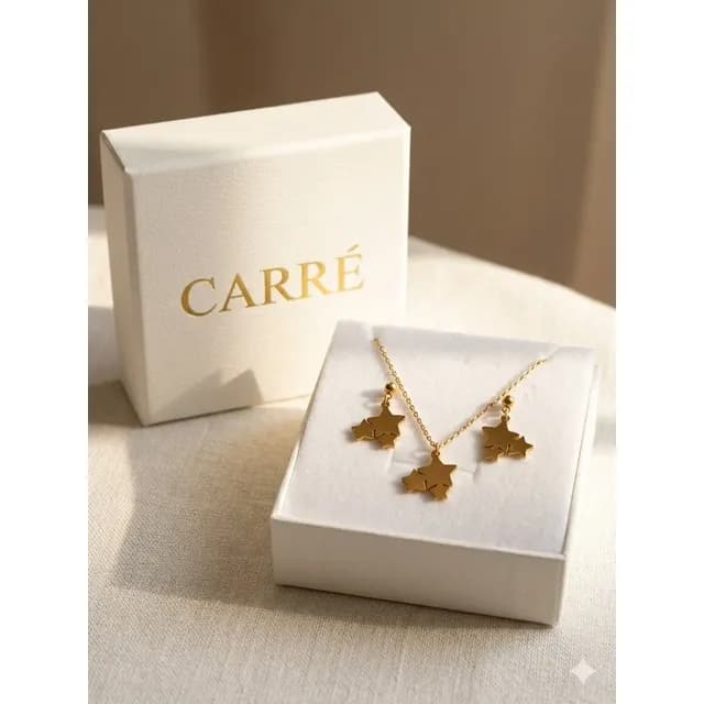 Conjunto Mujer Carre Estrellas Banado En Oro 18k Dorado