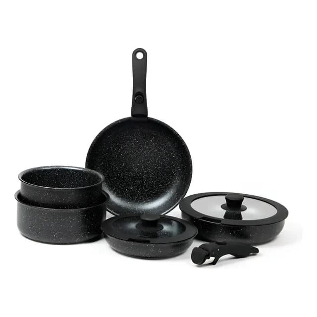 Bateria De Cocina Antiadherente Granito 11 Piezas Infini Color Negro