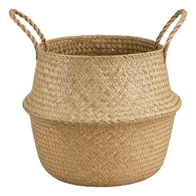 Macetero Cesto Maceta De Mimbre Tejida Plegable Con Asas Cafe