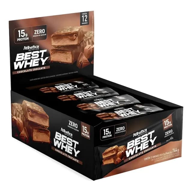 12 Barras Best Whey 15g Chocolate Crocante Atlhetica Chocolate Crocante