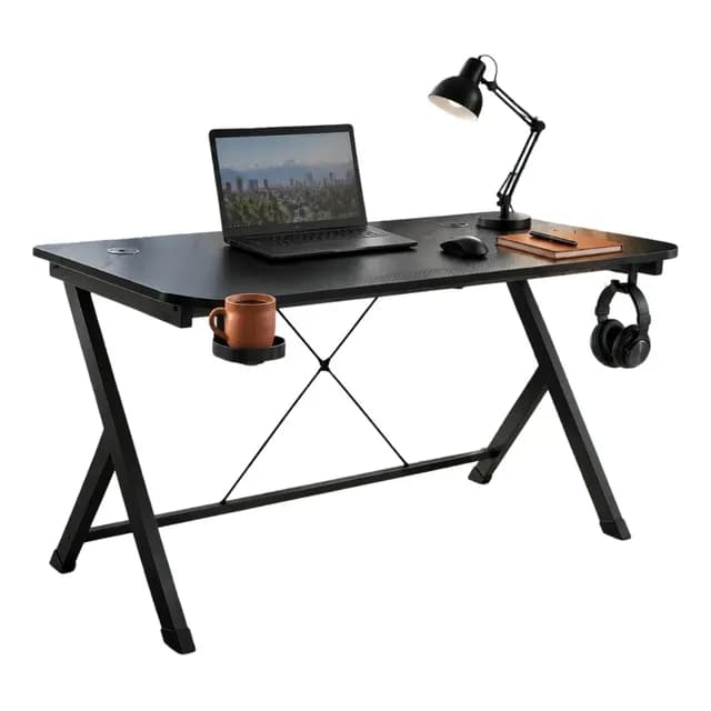 Escritorio Mesa Gamer Con Soportes Para Vaso Y Audifonos Negro
