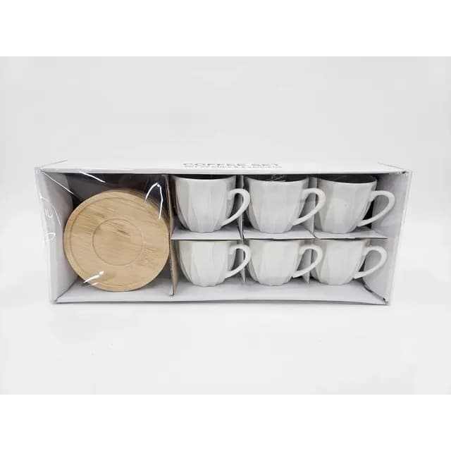 Set De Taza Para Cafe Ceramica Y Platos De Madera Bambu100ml
