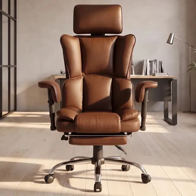Silla Oficina Ejecutiva Ergonomica Reclinable Con Reposapies Marron Cuero Sintetico