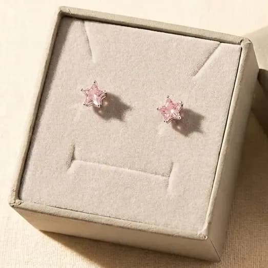 Aro De Plata Carre Punto De Luz Estrella Rosado Rosa