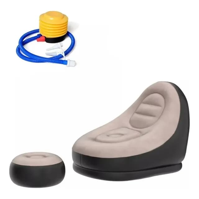 Sofa Inflable Puff Tumbona Con Reposa Pies Negro