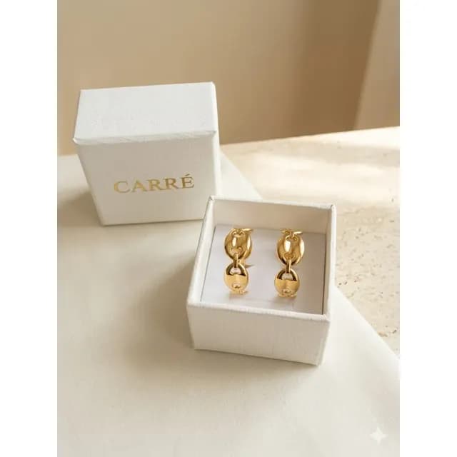 Aro Carre Mujer Media Argolla Enchapada En Oro 18k Dorado