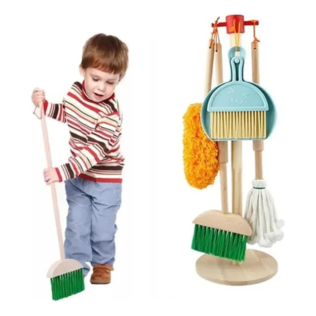 Set Aseo Didactico Limpieza Madera Juguete Escoba Simulacion