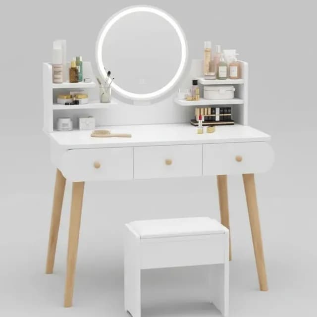 Tocador Comoda Blanco Con Espejo Luz Led