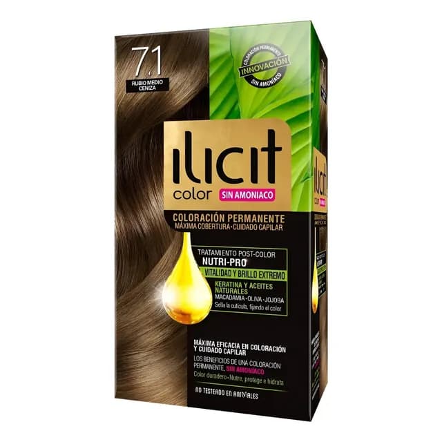 Ilicit Sin Amoniaco 7.1 Rub Medio Ceniza 60 Gr. Tono 7/1 Rubio med ceniza