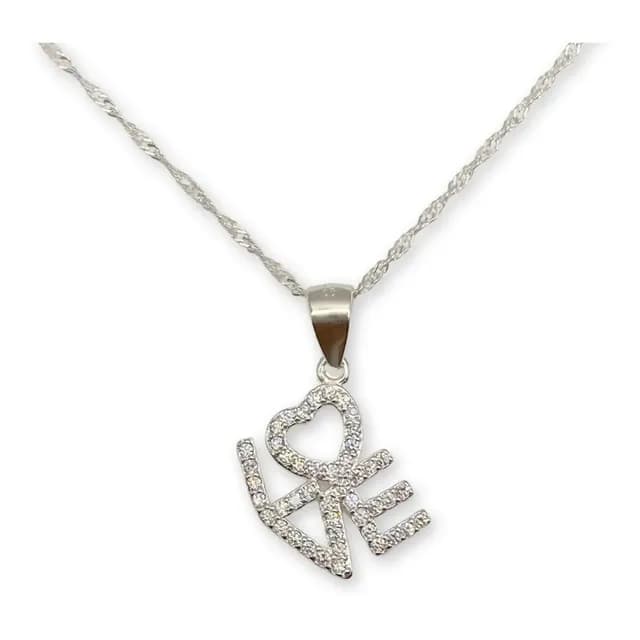 Collar Dije Love Amor Corazon Circones Plata Ley 925 Caja