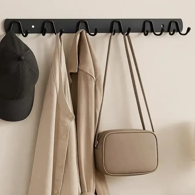Perchero De Pared Metal Color Negro 6 Ganchos Doble Multiuso