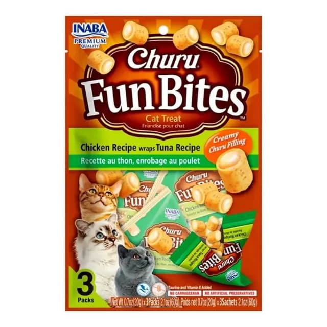 Snack Churu Fun Bites Gato Sabor Chicken, Tuna Y Scallop - 3 Blanco - 3u