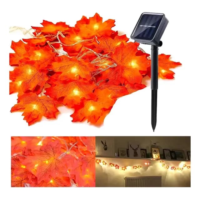 Luces Solar Hojas Otono  Guirnalda Navidad 30 Led Luz Calida