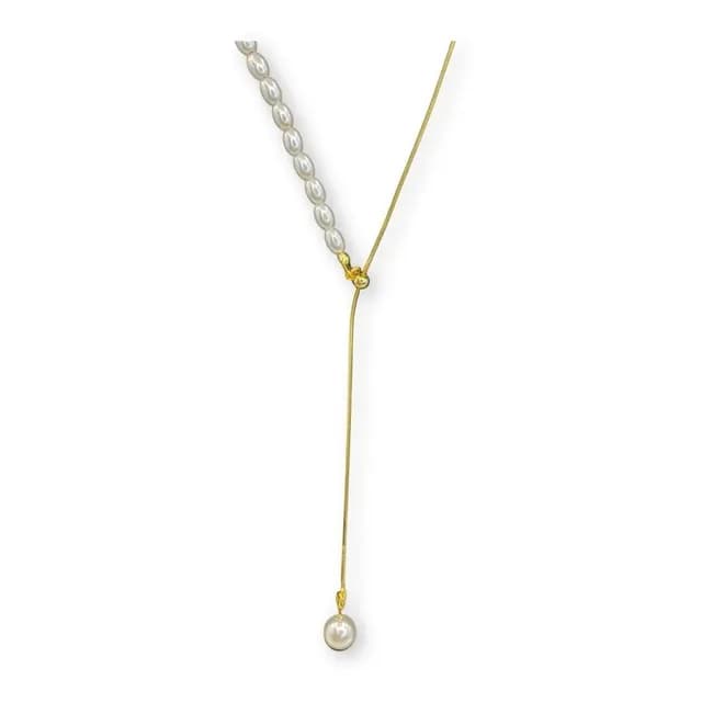 Collar Mitad Perlas Ajustable Plata S925 Bano Oro +caja
