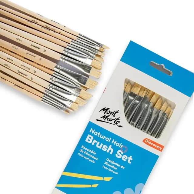 Set De 13 Pinceles Punta Angulada Pelo Natural Mont Marte