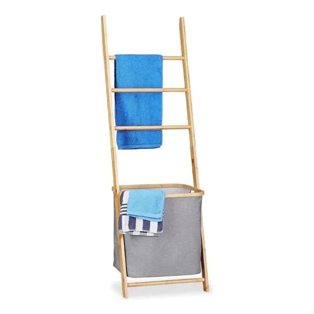 Toallero Escalera De Bambu Con Cesta De Almacenamiento