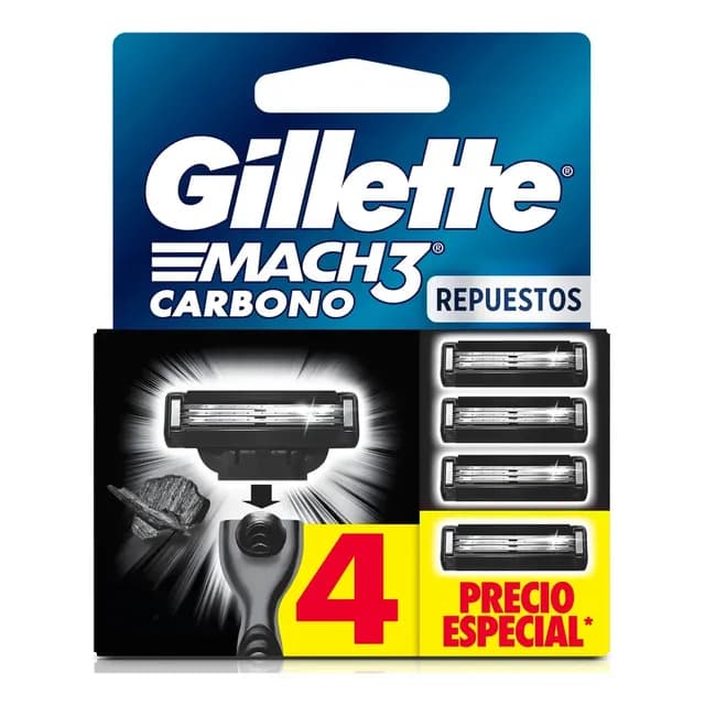 Repuesto Maquina Afeitar Gillette Mach3 Carbono 4 Uds