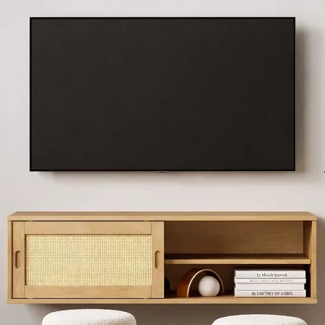 Rack Tv Flotante 140x30x40cm Puerta Deslizante Rattan