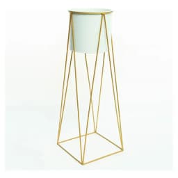 Porta Macetero Pedestal Maceta Plantas Blanco Dorado