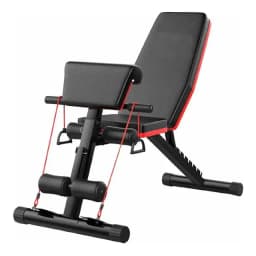 Press Banca Abdominal Reclinable Para Pesas Con Bandas Negro Con Detalles Rojos