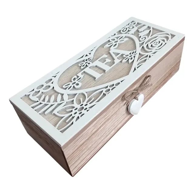 Caja De Te Mediana De Madera 3 Espacios Corazon Colgante