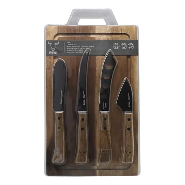 Set Aperitivo Tabla 4 Cuchillos De Queso Utensilios Wayu