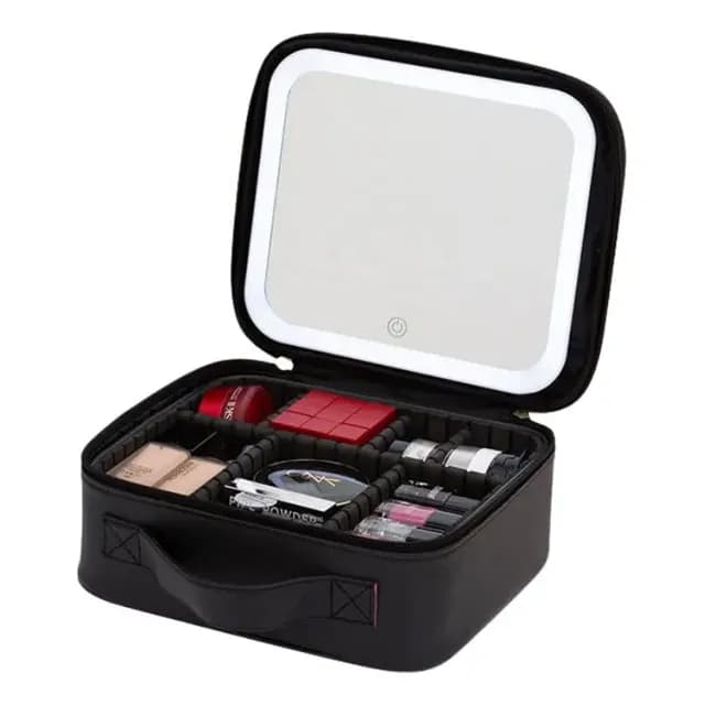 Cosmetiquero Con Espejo Luz Led Compartimientos Color Negro
