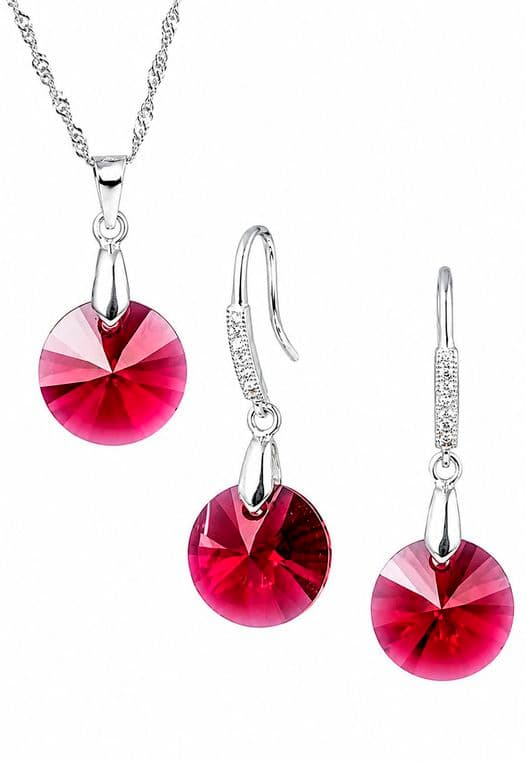 Conjunto Madrid Plata 925 creado con cristales de Swarovski Scarlet Rojo TALLA UNICA