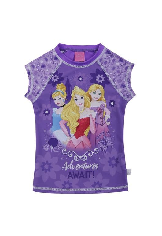 Polera Nina Manga Corta UV 50 Princesas Violeta Lila 2