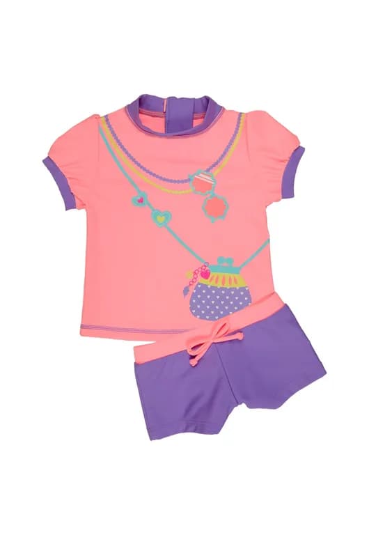Traje de Bano Bebe Nina Set UV 50 Coral Naranjo 9-12 MESES