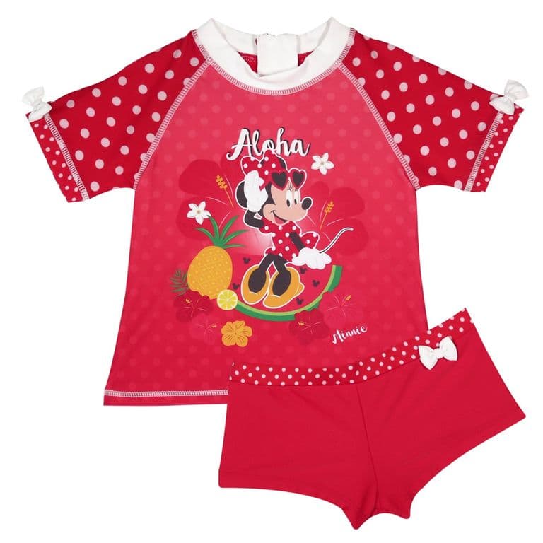 Traje de Bano Bebe Nina Set UV 30 Minnie Rosa - Rosa Rojo 9-12 MESES