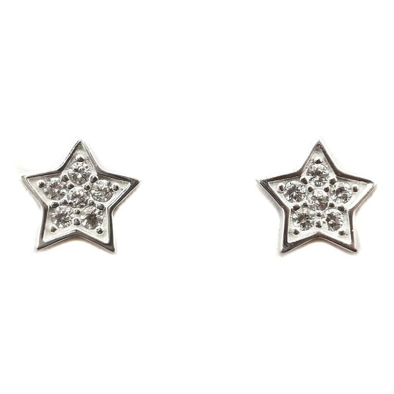 Aros Estrella Circon Blanco 10mm Plata Fina 925 Plateado TALLA UNICA