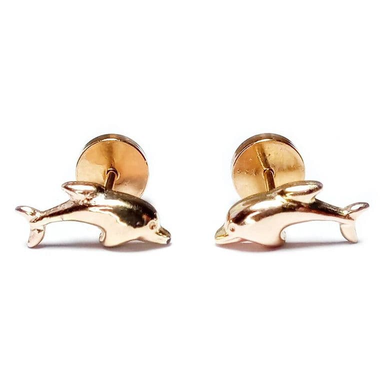 Aros Abridores Bebe Delfin Laminado Oro 18K Dorado TALLA UNICA