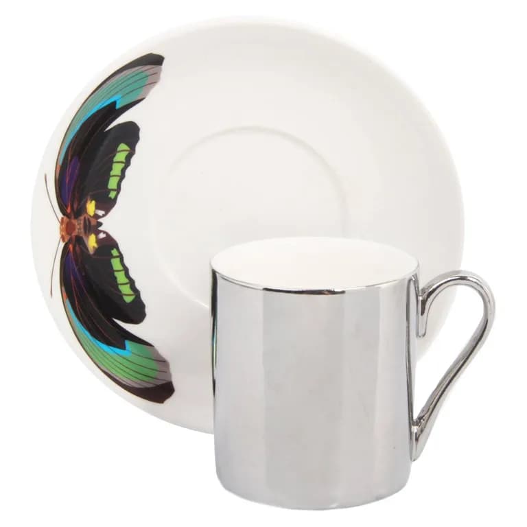 Taza Cafe Con Plato Reflejo Verde 2 Pzas