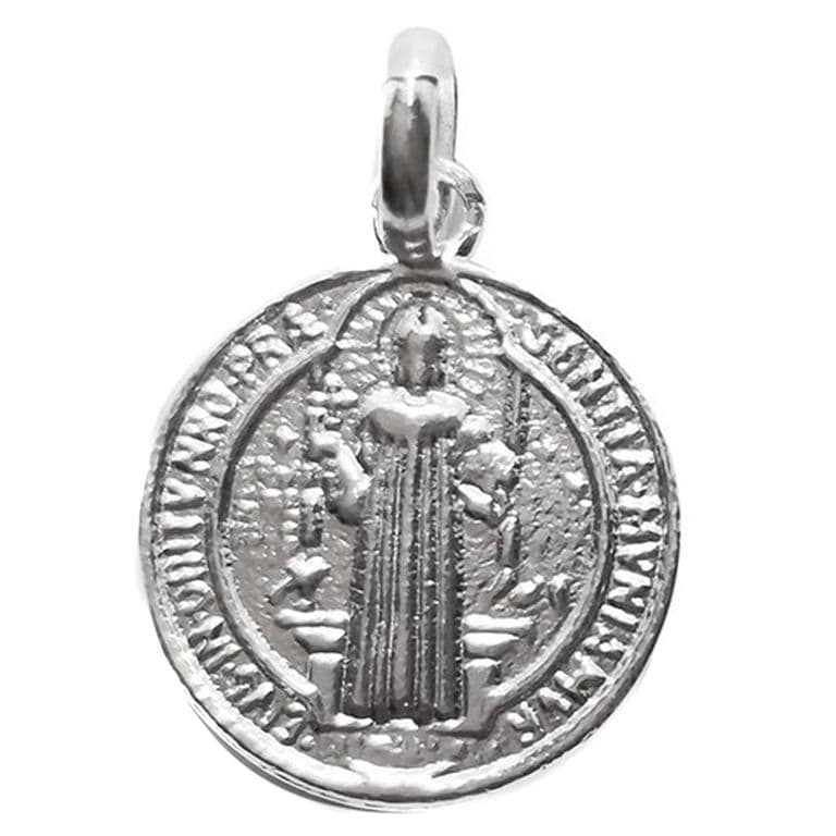 Colgante Medalla San Benito 14mm Plata Fina 925 Plateado TALLA UNICA