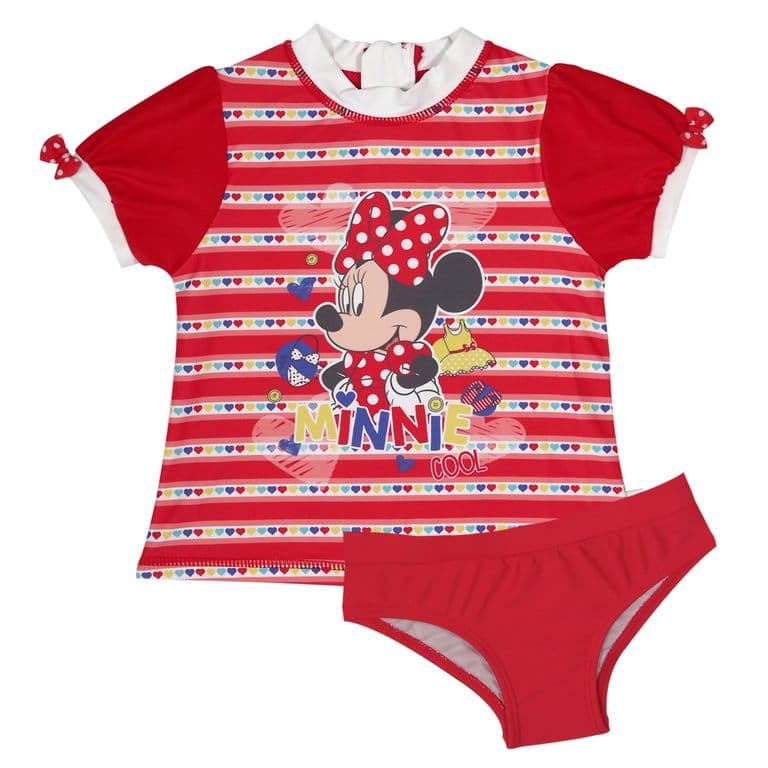 Traje de Bano Bebe Nina Set UV 50 Minnie Rojo Amaranto - Rojo Rojo 9-12 MESES