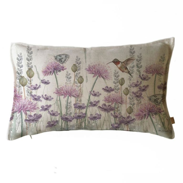 FUNDA COJIN MARISA JARDIN SILVESTRE LILA Y HOJITAS 50X30
