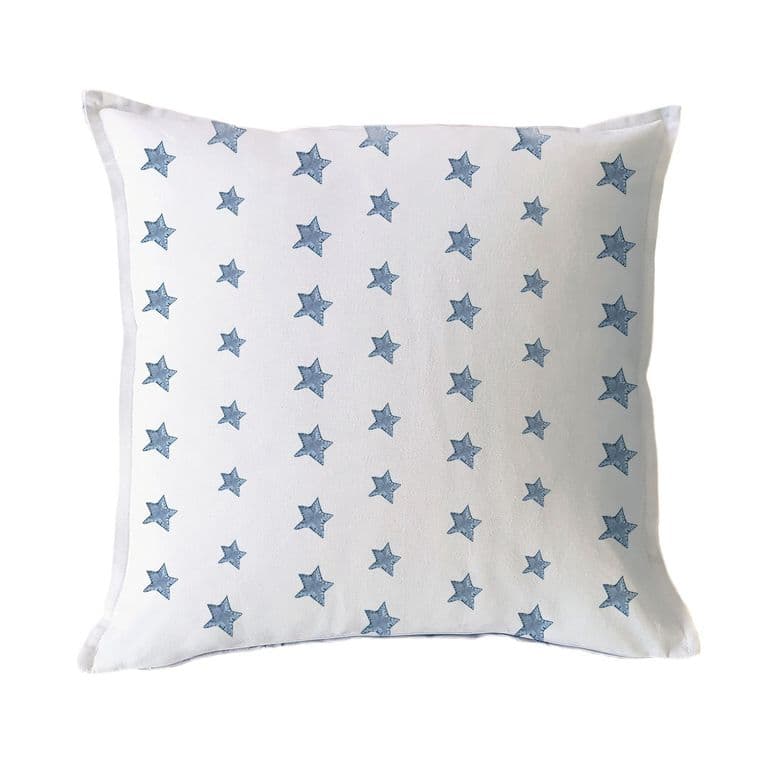 FUNDA COJIN ALGODON ESTRELLITAS AZULES 45X45