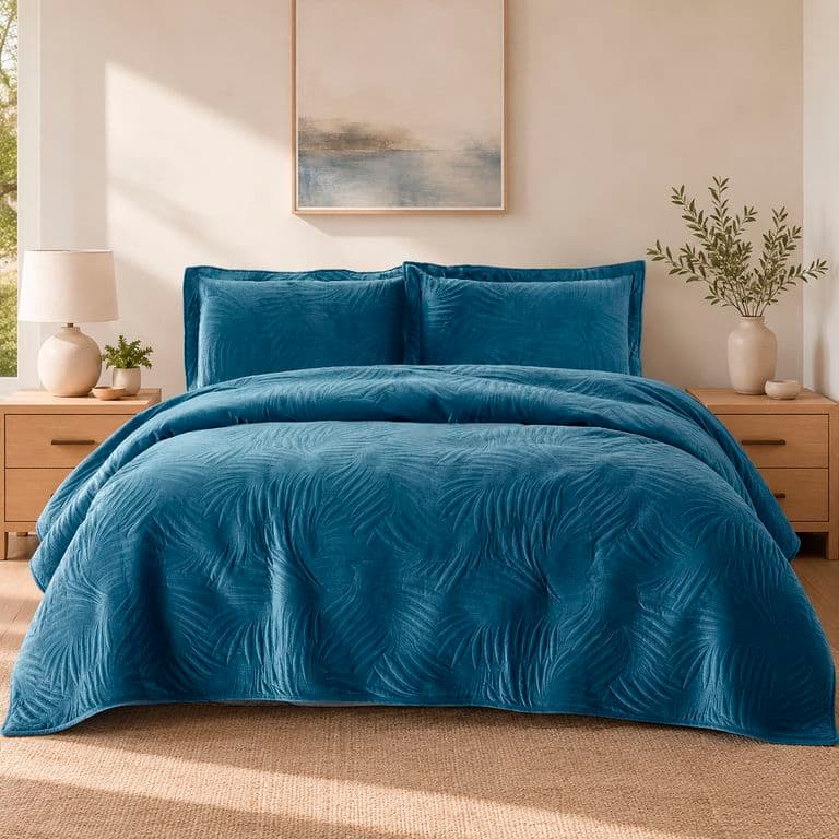 Quilt Liso Velvet Ibiza Petroleo 1,5 Pzas