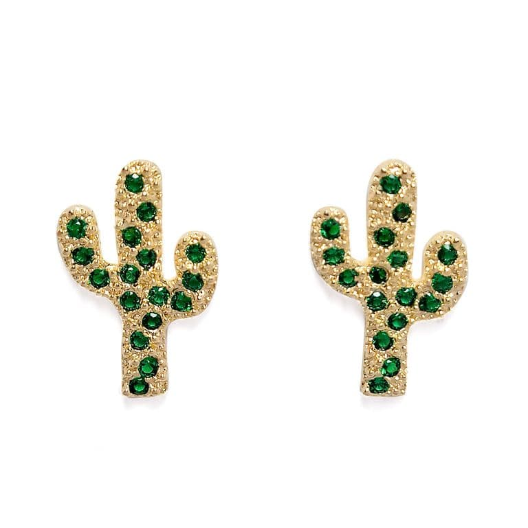Aros Cactus Circon Verde Enchapado Oro 18K Verde TALLA UNICA
