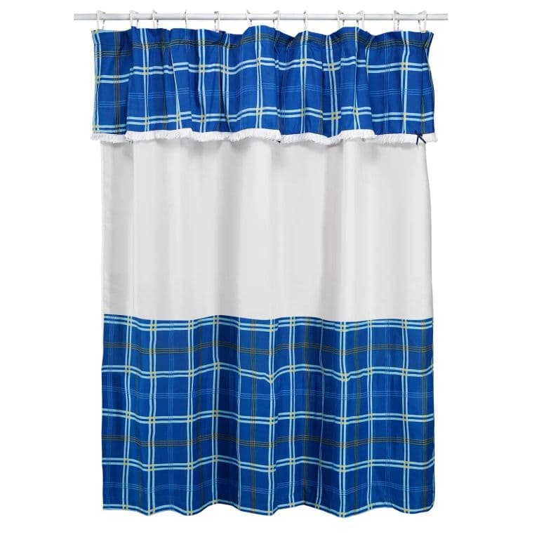 Juego de Cortina para Bano Escoces Azul 5 Piezas Sin Forro
