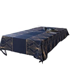Mantel Rectangular Azul Con Vivos Dorados lino de 140 cm x 200 cm