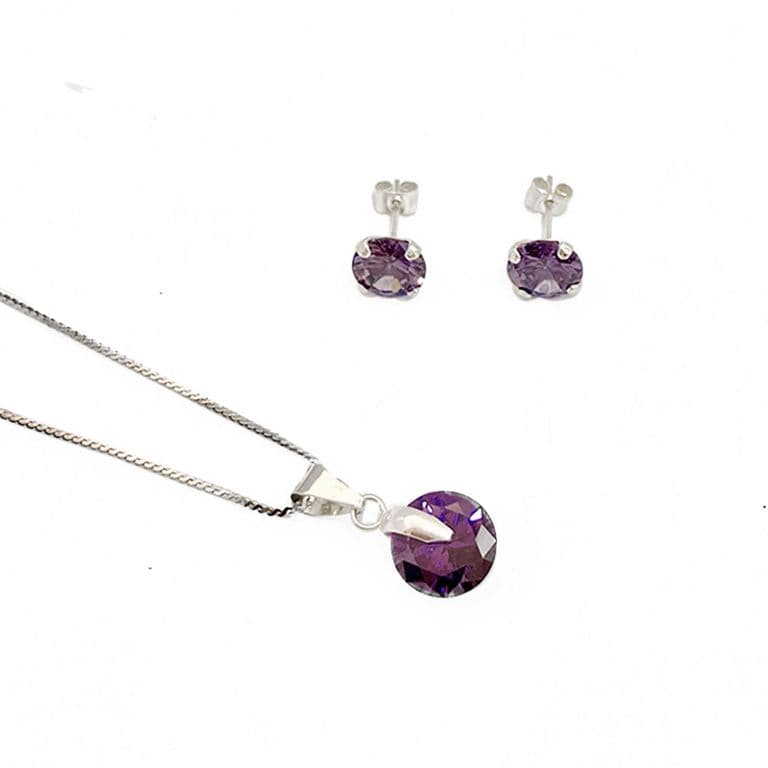 Conjunto Circon Plata Lila Lila TALLA UNICA