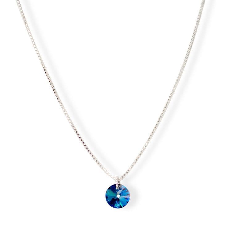 Collar Cristal Austriaco Azul Bermuda 6mm Plata Plateado TALLA UNICA