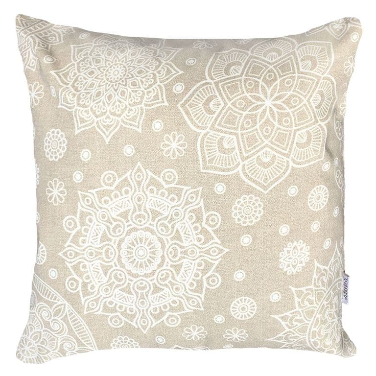 FUNDA COJIN DECORATIVO DISENO MANDALAS CREMA 45X45.