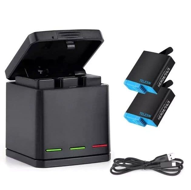 Cargador Triple + 2 Baterias Para Gopro Hero 5 6 7 8 Black