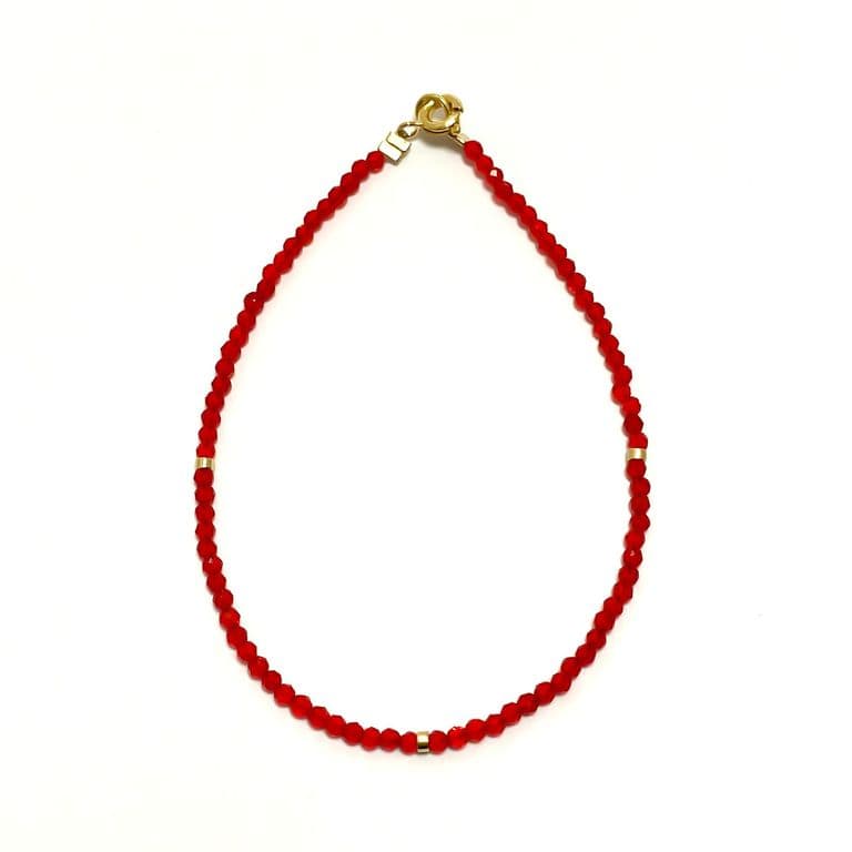 Pulsera Cristal Rojo Mostacillas Enchapado Oro 18K Rojo TALLA UNICA