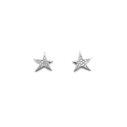 Aros Estrellas Circon 11mm Plata Fina 925 Plateado TALLA UNICA