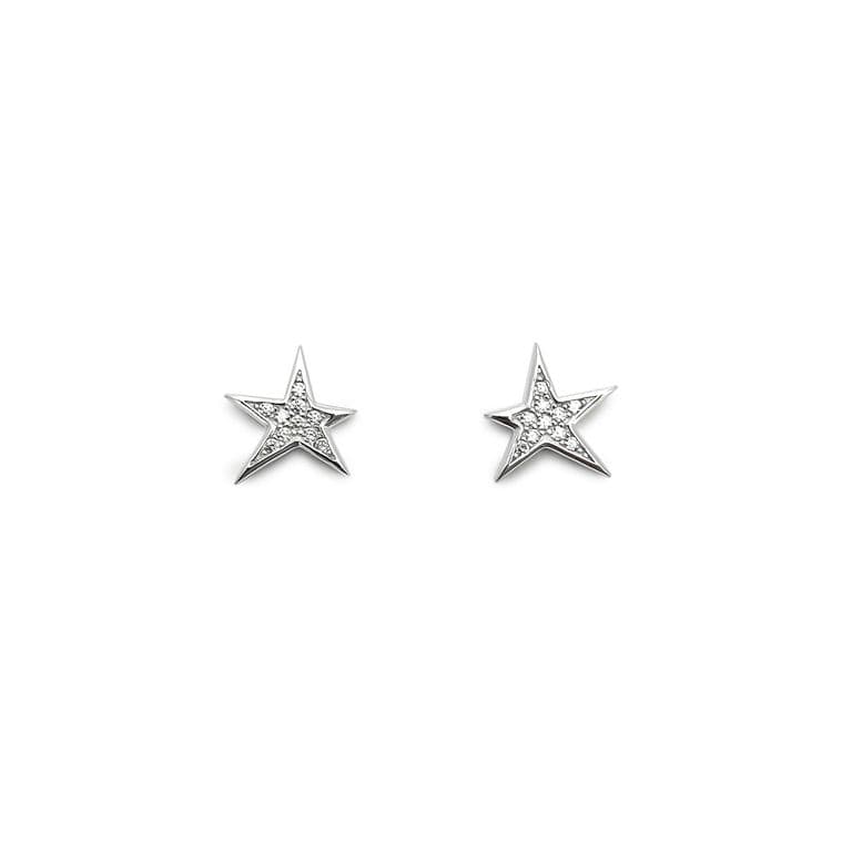 Aros Estrellas Circon 11mm Plata Fina 925 Plateado TALLA UNICA