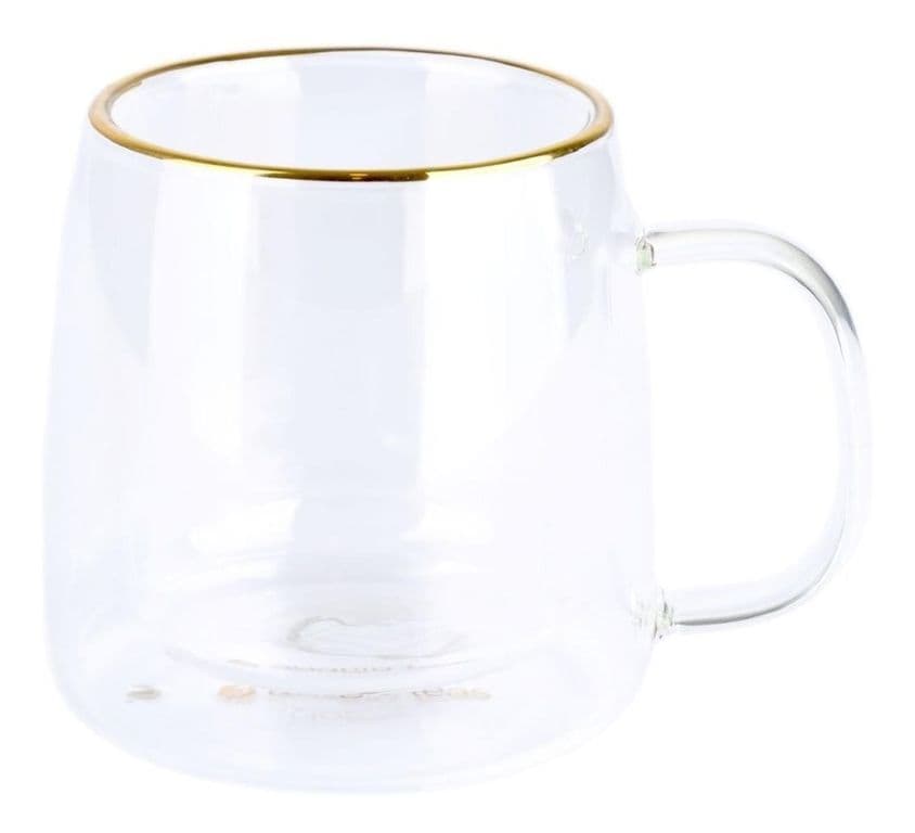 Taza Doble Vidrio Borde Dorado 250 ml